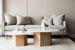 white and brown wooden coffee table