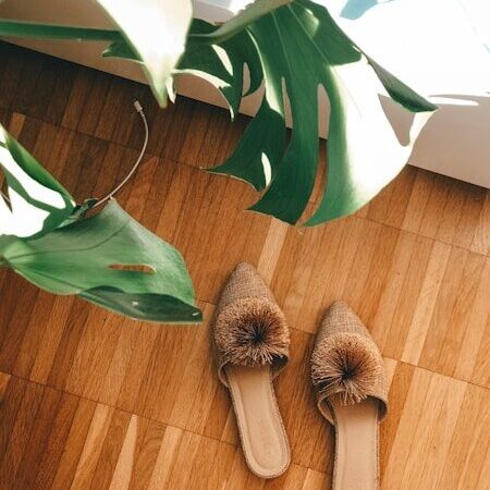 pair of brown fur indoor slippers