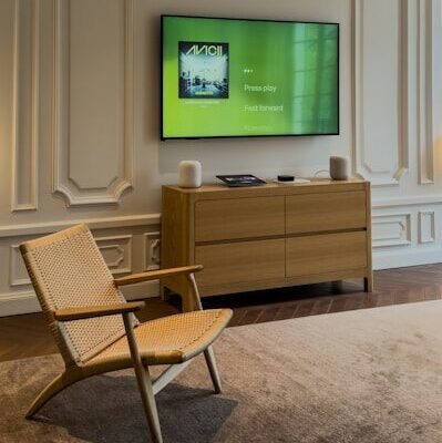 a large flat screen tv mounted to a wall